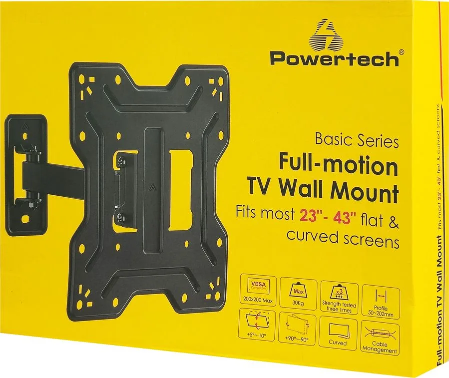 POWERTECH επιτοίχια βάση τηλεόρασης PT-1555, 23-43", έως 30kg, full motion — εικόνα 7