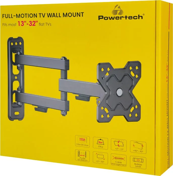 POWERTECH επιτοίχια βάση τηλεόρασης PT-1279, 13-32", έως 20kg, full motion — εικόνα 4