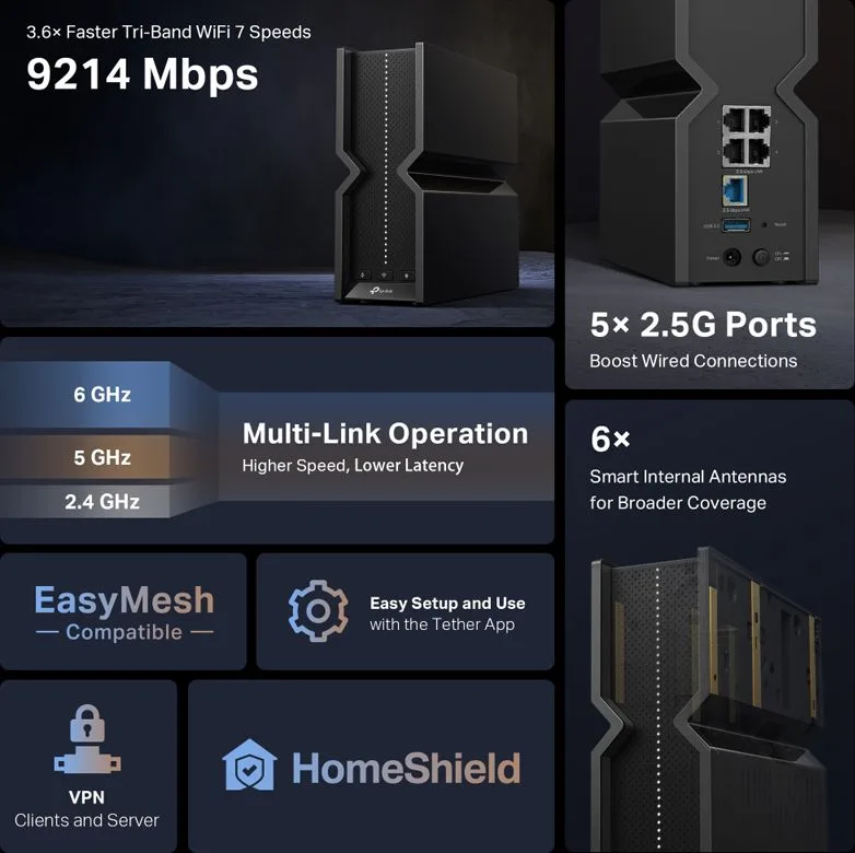 TP-LINK router Archer BE550, WiFi 7, 9214Mbps BE9300, Tri-Band, Ver. 1.0 — εικόνα 3