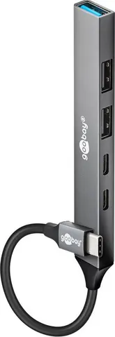GOOBAY USB hub 74460, 5x θυρών, USB 3.2, 5Gbps, 100W, USB-C σύνδεση, γκρι