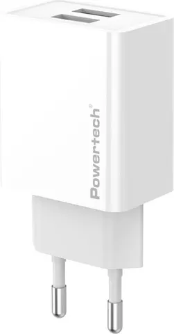 POWERTECH φορτιστής τοίχου PT-1321, 2x USB, 12W, λευκός