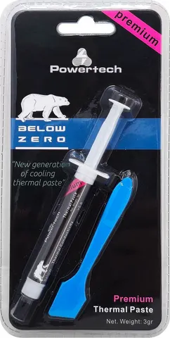 Θερμοαγώγιμη πάστα POWERTECH Below Zero PT-491 σε συσκευασία blister, μαύρη με μπλε και ροζ στοιχεία, με σύριγγα και εφαρμογέα