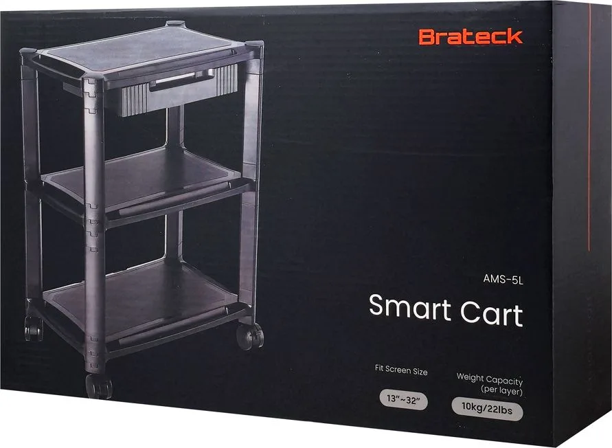 BRATECK ραφιέρα δαπέδου AMS-5L με ροδάκια, 3 ράφια, 50x33x63.5cm, έως 10kg, μαύρη — εικόνα 8