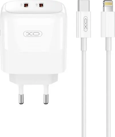 XO L140 GaN Nitride φορτιστής 35W USB-C , 2 ΘΥΡΕΣ, με καλώδιο Lightning, ΛΕΥΚΟΣ