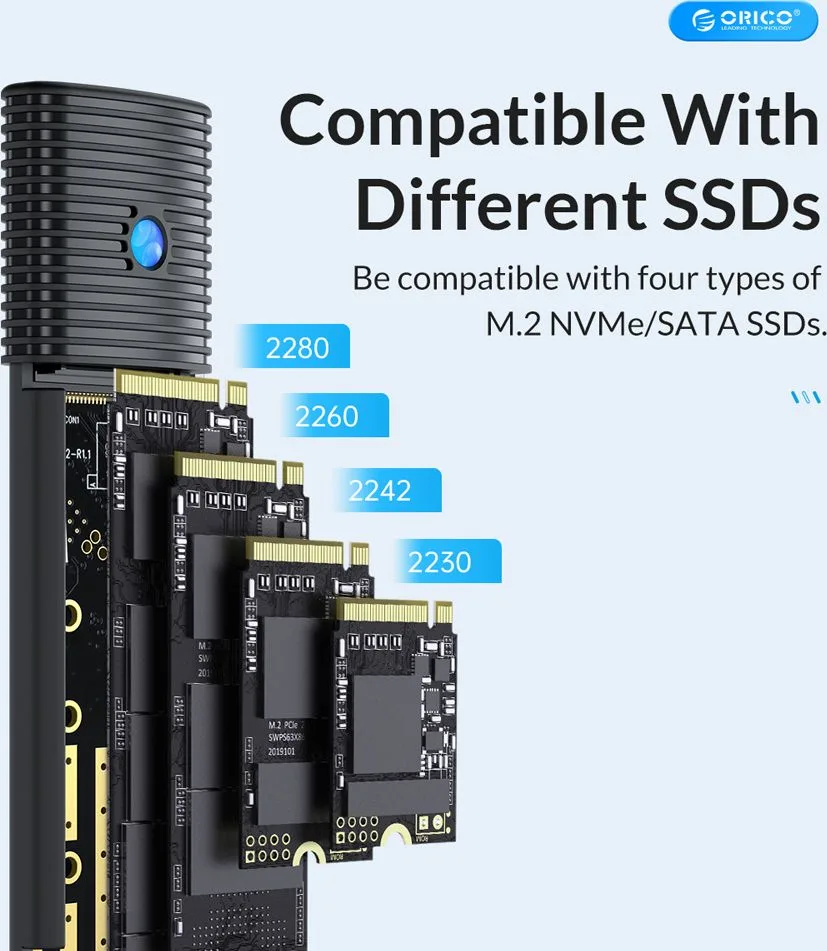 ORICO θήκη για M.2 NVMe & SATA SSD PWDM2-G2, 10Gbps, tool free, μπλε — εικόνα 5