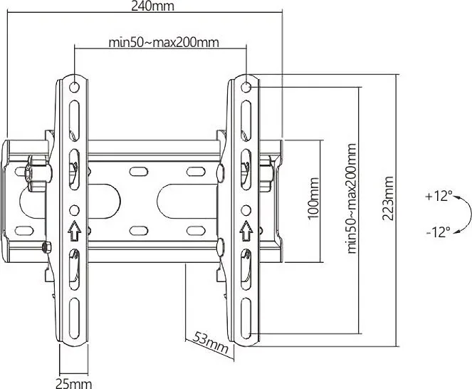 POWERTECH επιτοίχια βάση τηλεόρασης PT-1126, 23-43", έως 45kg, ρυθμιζόμενη κλίση — εικόνα 4