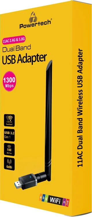 POWERTECH ασύρματος USB αντάπτορας δικτύου PT-1132, 1300Mbps, 2.4/5GHz — εικόνα 4