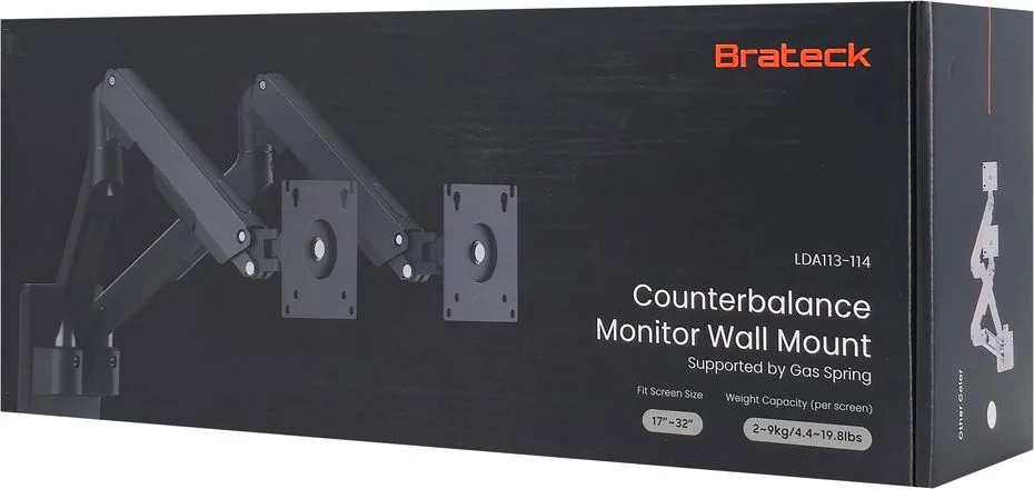 BRATECK επιτοίχια βάση για 2x οθόνες LDA113-114, 17-32", έως 9kg — εικόνα 6