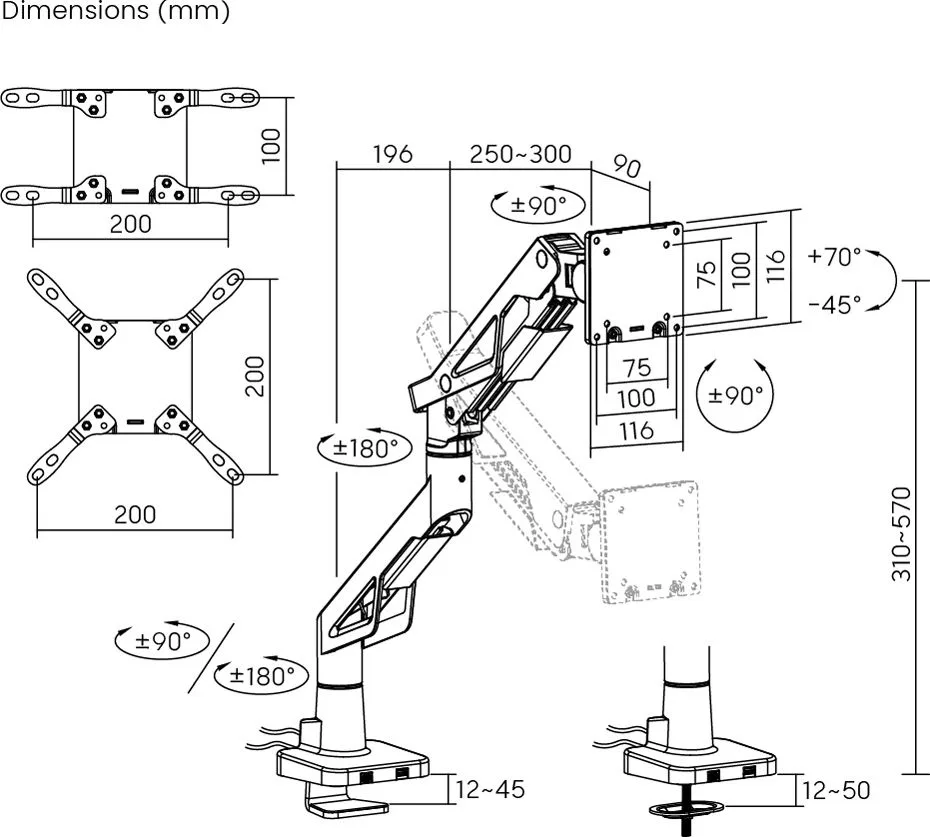 BRATECK gaming βάση γραφείου οθόνης LDT95-C012UC, 24-57", έως 30kg, heavy duty — εικόνα 8