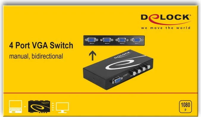 DELOCK VGA switch 87635, 4 σε 1, 1080p, bidirectional, μαύρο — εικόνα 3