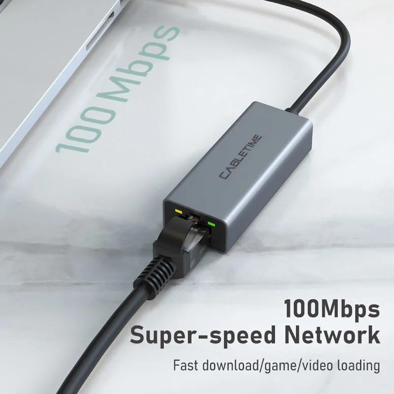 CABLETIME αντάπτορας δικτύου CT-AML100, USB, 100Mbps Ethernet, γκρι — εικόνα 2