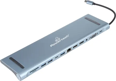POWERTECH docking station BYL-2003U2, 12 θυρών, βάση laptop, USB-C, γκρι