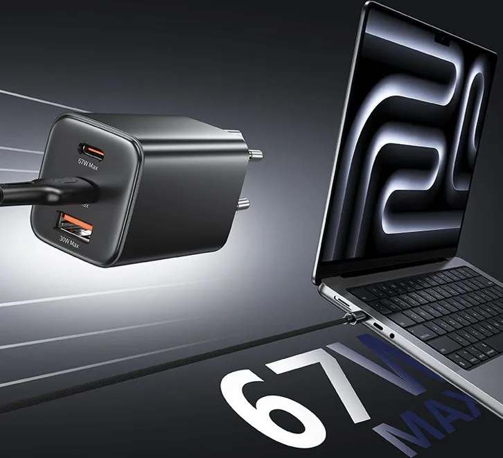 USAMS φορτιστής τοίχου CC265, USB & 2x USB-C, 67W, GaN, λευκός — εικόνα 4