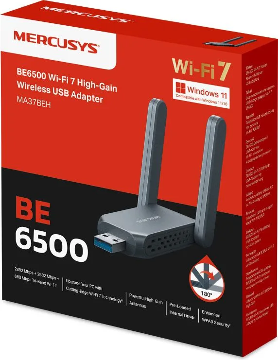 MERCUSYS ασύρματος USB αντάπτορας δικτύου MA37BEH, BE6500, Tri-Band, V1.0 — εικόνα 3