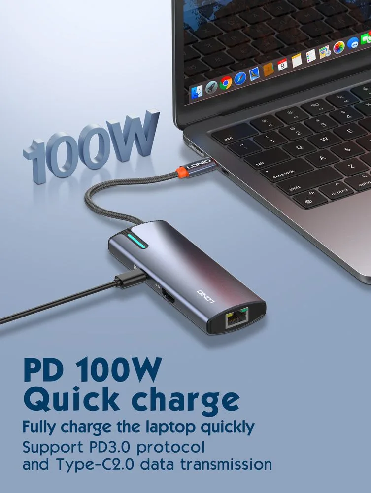 LDNIO docking station DS-16H, 6 θυρών, USB-C σύνδεση, 4K, 100W PD, γκρι — εικόνα 9