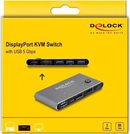 DELOCK DisplayPort KVM switch 18646 με 4x θύρες USB 5Gbps, 8K/30Hz, γκρι — εικόνα 4