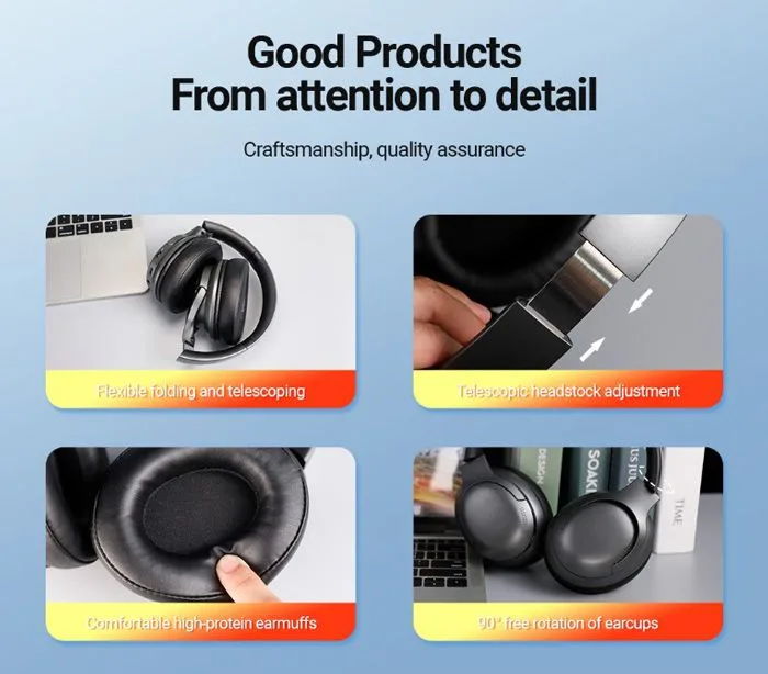 CELEBRAT headphones A33, ασύρματα & ενσύρματα, ANC, 40mm, 300mAh, μαύρα — εικόνα 6
