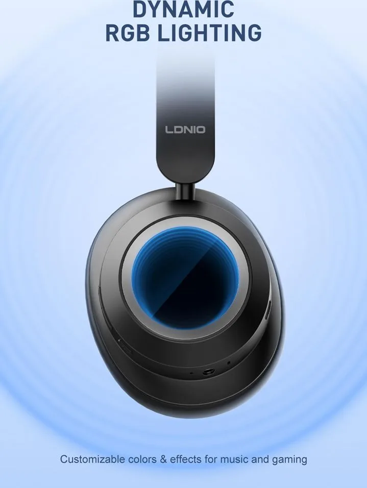 LDNIO headphones H01, ασύρματα & ενσύρματα, 40mm, 1000mAh, ANC, μαύρα — εικόνα 2