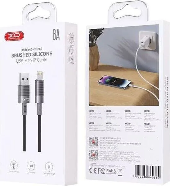 XO NB-Q282A καλώδιο ΣΙΛΙΚΟΝΗΣ Lightning 6A, μαύρο — εικόνα 2