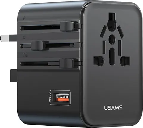 USAMS φορτιστής/αντάπτορας πρίζας CC309, USB & 2x USB-C, universal, 25W, μαύρος