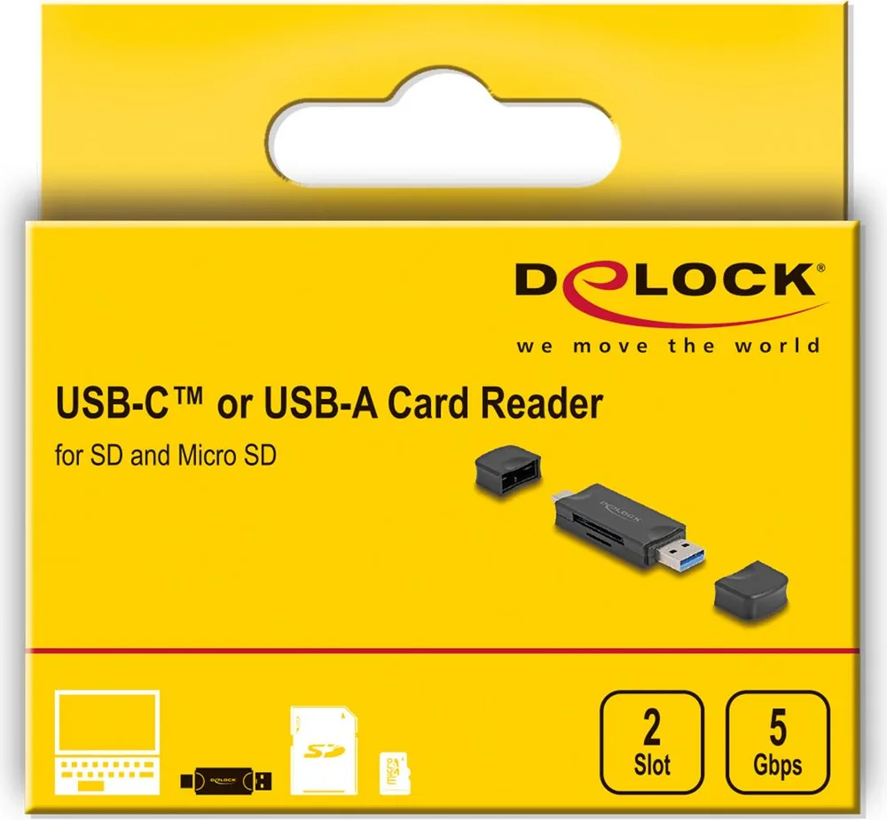 DELOCK card reader 91020 για SD & micro SD, USB/USB-C σύνδεση, 5Gbps, μαύρο — εικόνα 5
