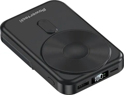 POWERTECH power bank με οθόνη PT-1416, 10000mah, magnetic wireless, 22.5W, μαύρο