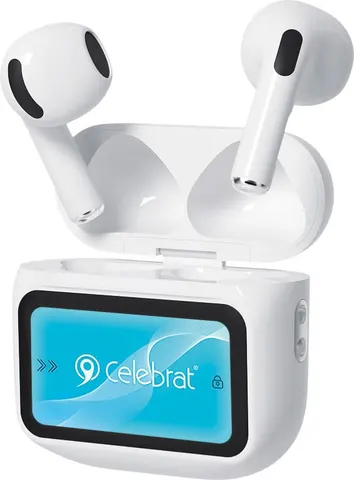 CELEBRAT earphones με θήκη φόρτισης W76, True Wireless, 13mm, 25/300mAh, λευκά