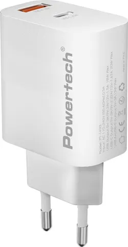POWERTECH φορτιστής τοίχου PT-1493, USB/USB-C, 20W, λευκός