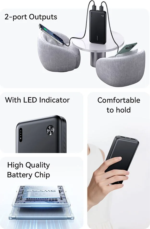 USAMS power bank CD253, 2x θύρες εξόδου, 10000mAh, 10W, λευκό — εικόνα 5