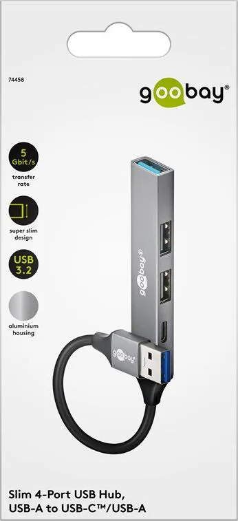 GOOBAY USB hub 74458, 4x θυρών, USB 3.2, 5Gbps, USB σύνδεση, γκρι — εικόνα 8