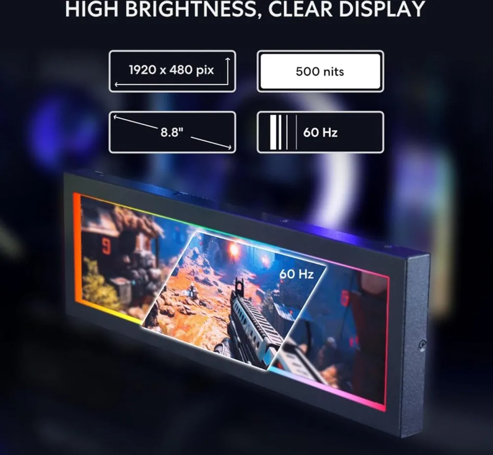 LIAN LI 8.8" Universal Screen Black - For Any PC - ARGB Frame - Display Panel - LCD Mini Monitor — εικόνα 5