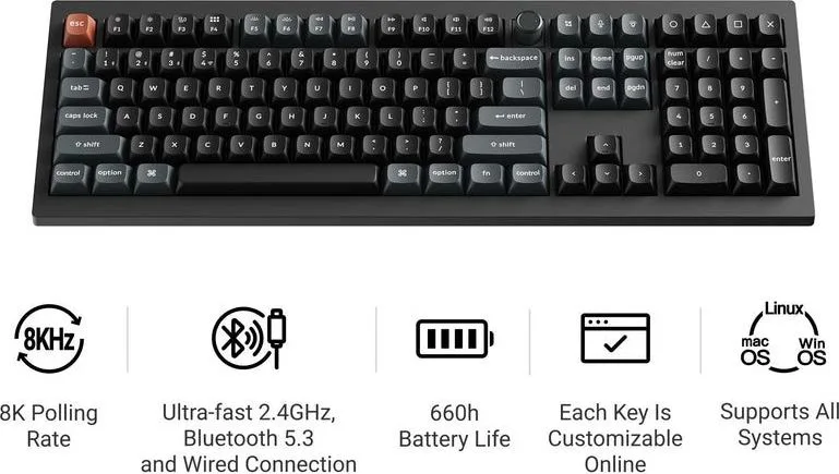 Keychron V6 Ultra (V6U-D3) QMK/VIA 8K Wireless Custom Mechanical Keyboard Brown Switch RGB 100% US — εικόνα 2