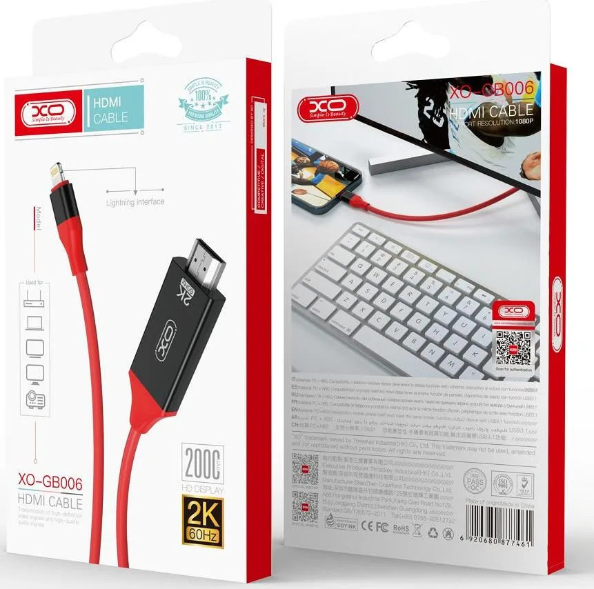 XO GB006 καλώδιο Lighting TO Hdmi+usb 2K 60HZ, 2M — εικόνα 2