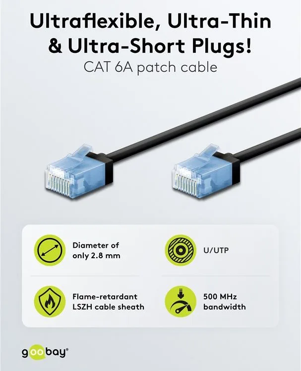 GOOBAY καλώδιο δικτύου 74231, CAT 6A U/UTP, ultra slim, copper, 500MHz, 0.25m, μαύρο — εικόνα 2