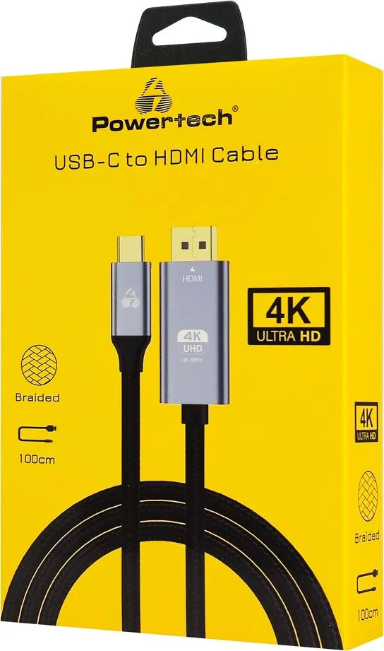 POWERTECH καλώδιο USB-C σε HDMI PTR-0171, 4K/60Hz, 10.2 Gbps, 1m, μαύρο — εικόνα 2