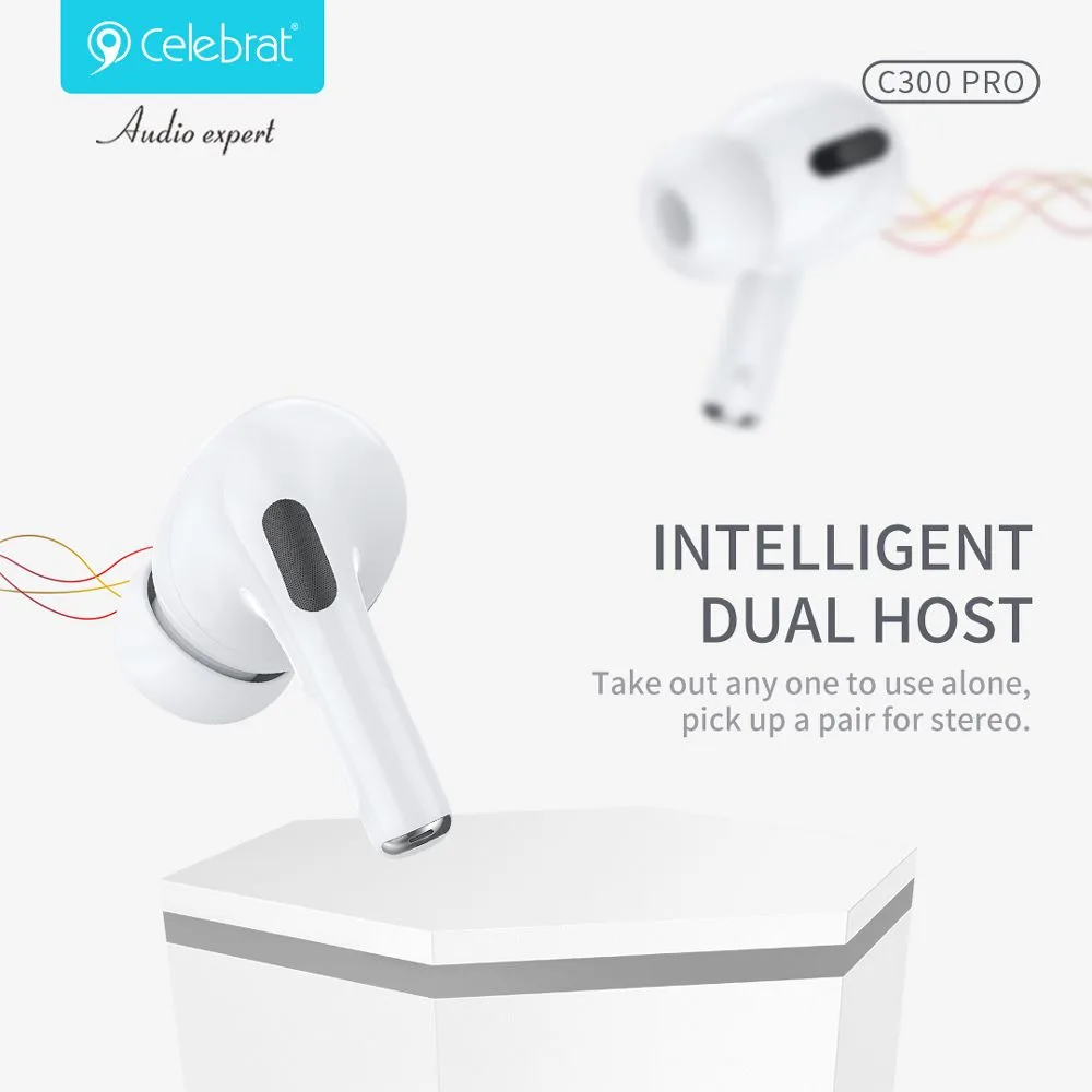 CELEBRAT earphones με θήκη φόρτισης C300 Pro, True Wireless, 13mm, 30/300mAh, λευκά — εικόνα 6