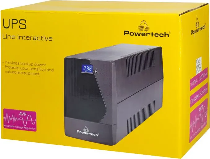 POWERTECH UPS Line Interactive PT-1800LCD με οθόνη, 1800VA, 1080W, 4x Schuko, 2x RJ45/RJ11, USB Type B — εικόνα 3