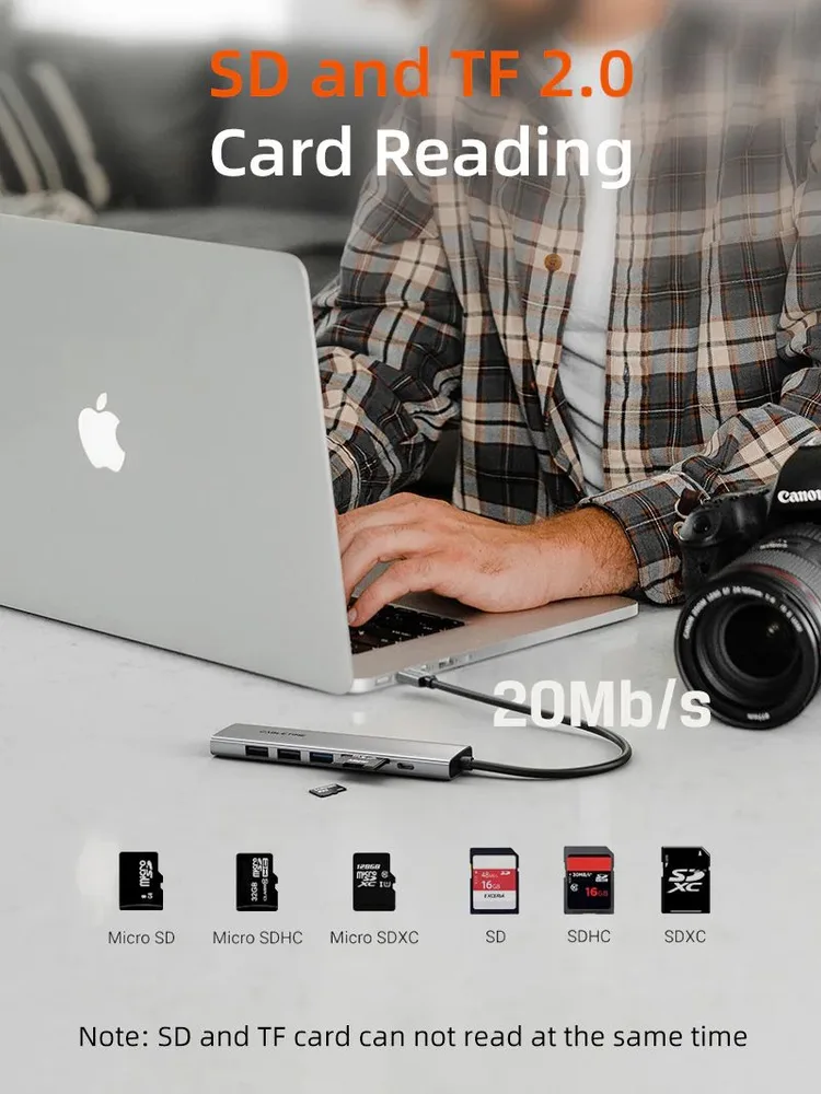 CABLETIME docking station CT-HBP2-AG7, 7 θυρών, USB-C, 4K, 100W, γκρι — εικόνα 6