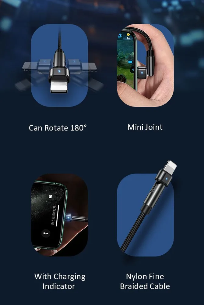 USAMS καλώδιο Lightning σε USB US-SJ476, περιστρεφόμενο, 2.1A, 1m, μαύρο — εικόνα 5