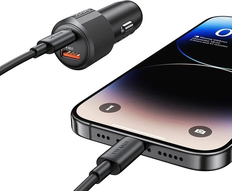 USAMS φορτιστής αυτοκινήτου CC283, USB & USB-C, 60W, μαύρος — εικόνα 4