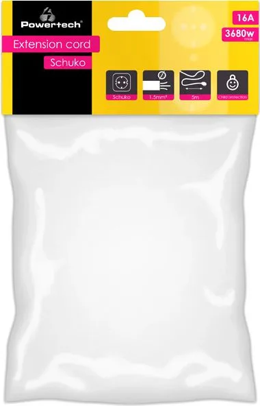 POWERTECH μπαλαντέζα ρεύματος PT-889, 1x schuko, 16A, 5m, λευκή — εικόνα 2
