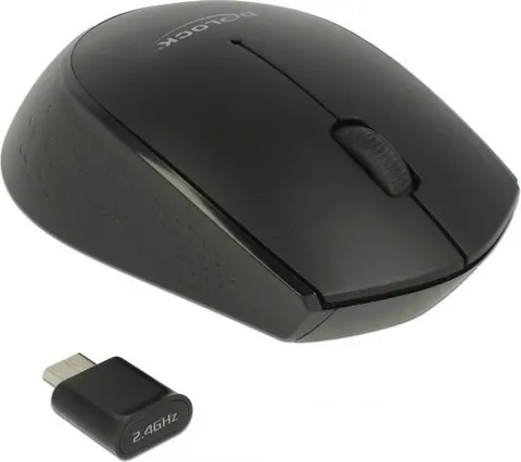 DELOCK ασύρματο ποντίκι 12526, Οπτικό, USB-C receiver, 3-button, μαύρο
