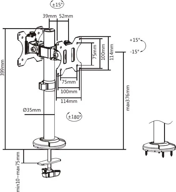 BRATECK βάση γραφείου για 2x οθόνες LDT40-G02, 17-32", έως 8kg — εικόνα 5
