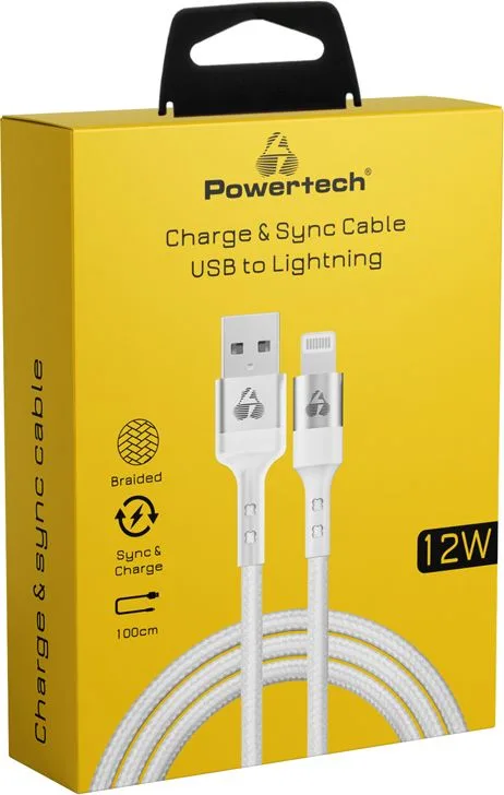 POWERTECH καλώδιο USB σε Lightning PTR-0126, 12W, copper, 1m, λευκό — εικόνα 2