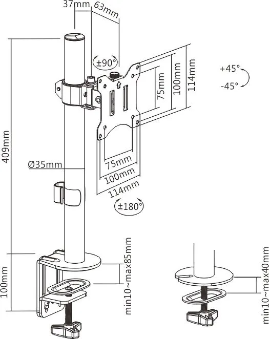 BRATECK βάση γραφείου οθόνης LDT57-C01, 17-32", έως 9kg — εικόνα 5