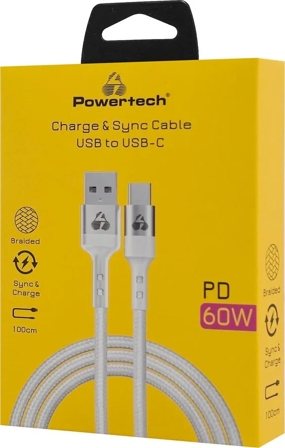POWERTECH καλώδιο USB-C σε USB PTR-0160, 60W, 480Mbps, 1m, λευκό — εικόνα 2