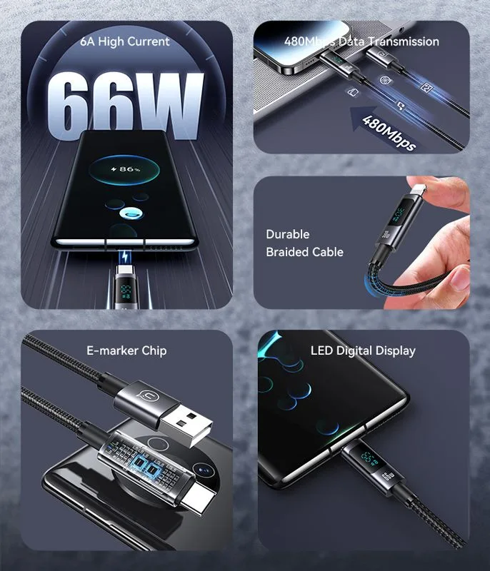 USAMS καλώδιο USB-C σε USB US-SJ673, 66W, 480Mbps, 1.2m, μαύρο — εικόνα 2