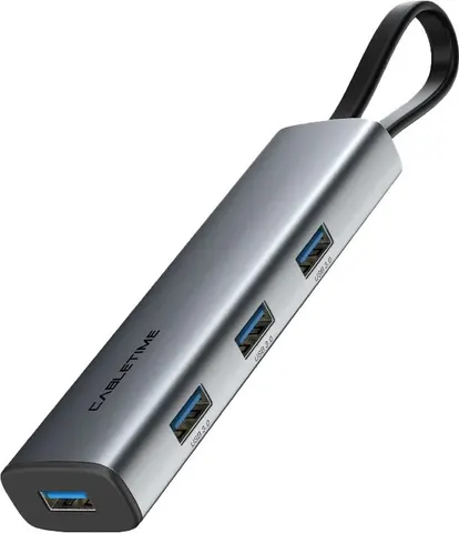 CABLETIME USB hub CT-HUBP4, 4x θυρών, 5Gbps, USB-C σύνδεση, γκρι