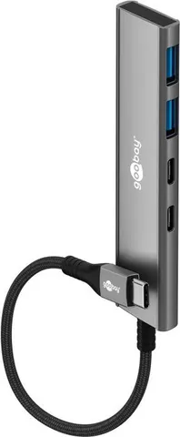 GOOBAY USB hub 76563, 4x θυρών, USB 3.2, 5Gbps, USB-C σύνδεση, γκρι