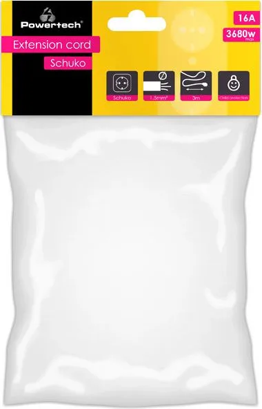 POWERTECH μπαλαντέζα ρεύματος PT-888, 1x schuko, 16A, 3m, λευκή — εικόνα 2